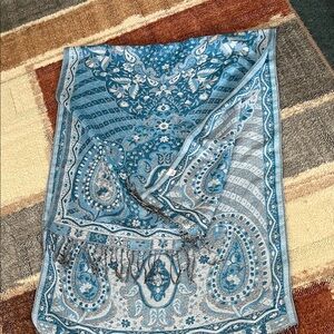 Emmelee for F.C. Blue Paisley Fringe Wrap